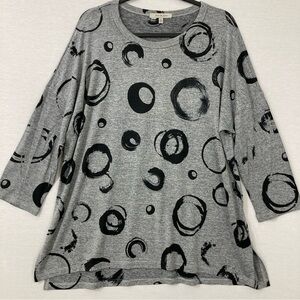 Jess & Jane Black Gray Round Neck Polka Dot Soft Stretch Pullover Top XL